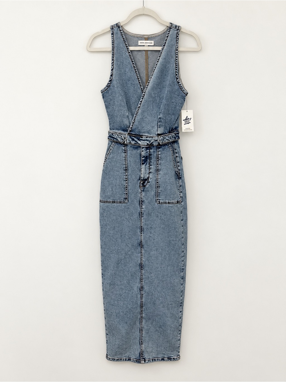 Good America - Denim V-Neck Stretch Maxi Dress Size XS